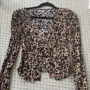Reformation Tan and Black Animal Print Blouse